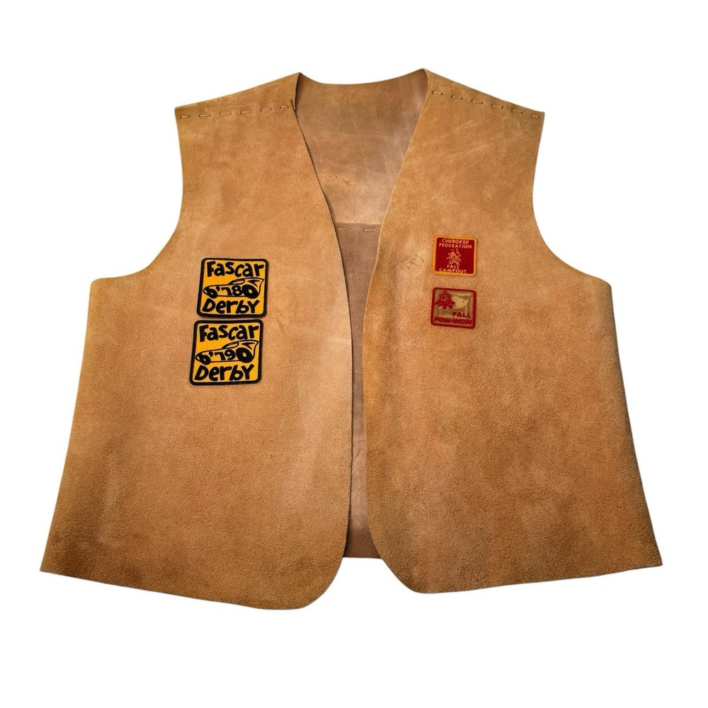 VTG 1970s Indian Guides YMCA Leather Vest Cherokee Federation Fall Pow Wow READ